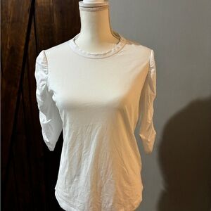 Veronica Beard Women's Rouched Sleeve 100% Pima Cotton Top Size S White